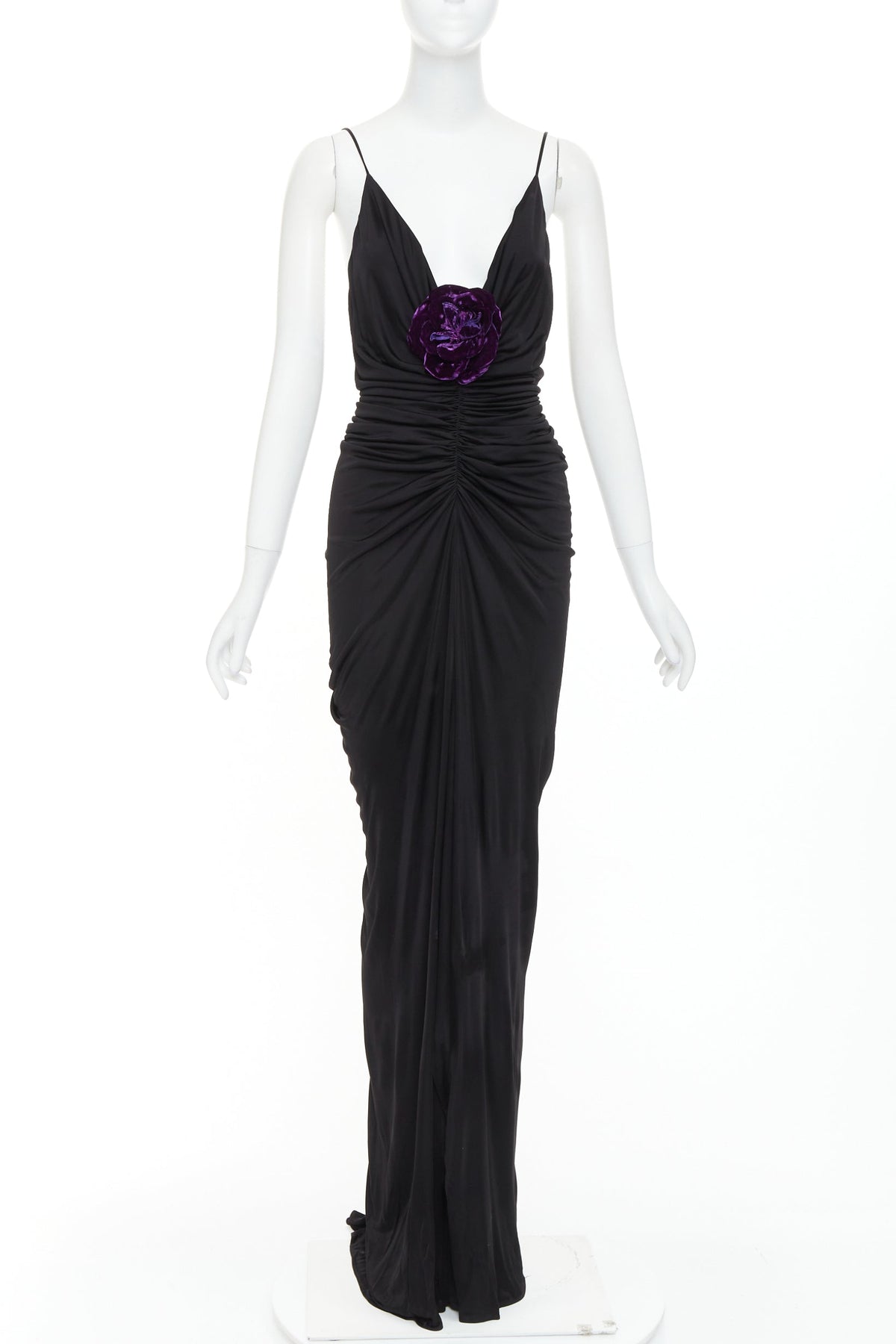 Women's Saint Laurent Ruched Plunge Gown