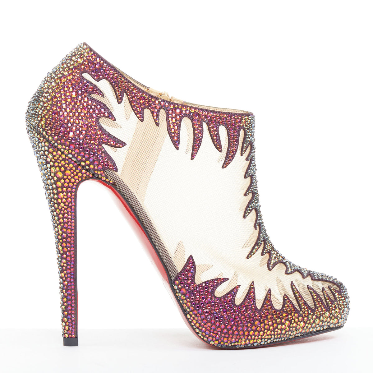 Women's Christian Louboutin Suede Crystal Mesh Boots