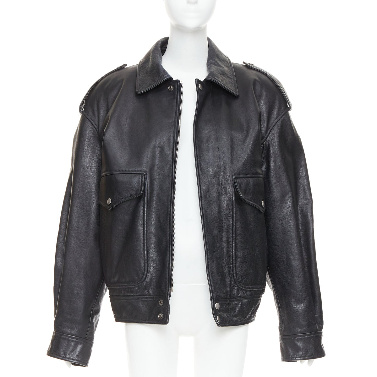 Women's Saint Laurent 2023 Leather Aviator Bomber