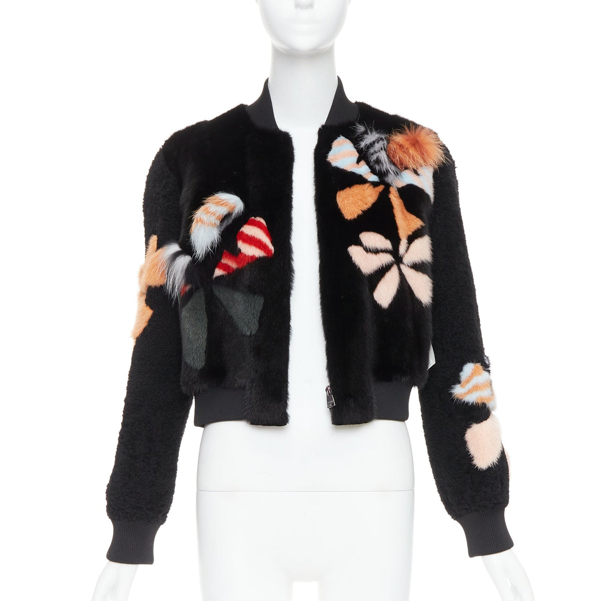 Women's Fendi Floral Fur Leather Bomber Jacket