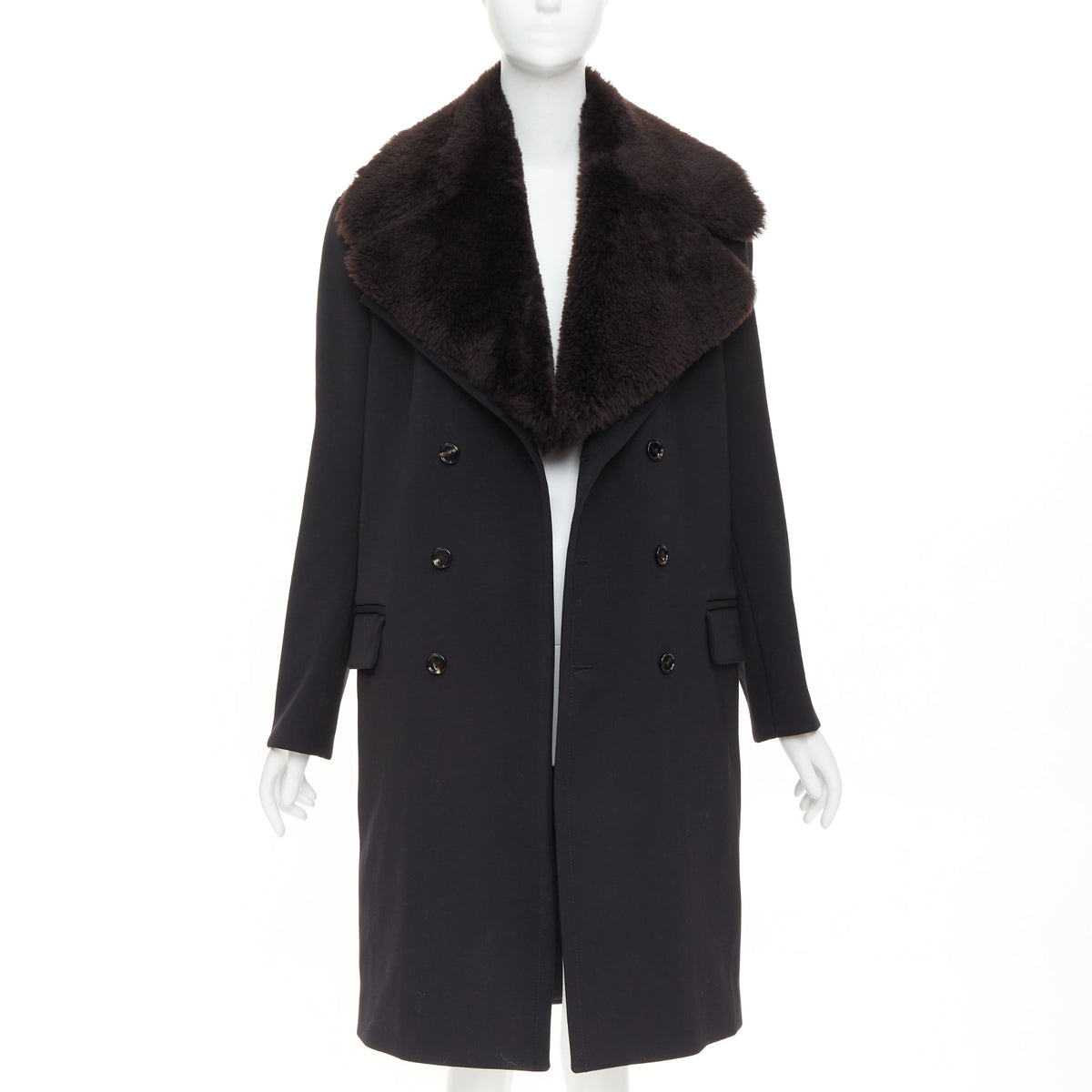Women's Bottega Veneta Wool Shearling Collar Coat
