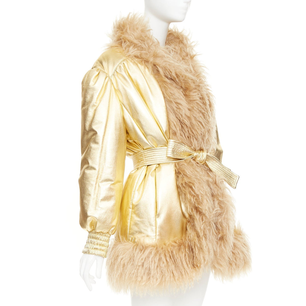 Women's Miu Miu 2019 Leather Mohair Fur Collar Coat