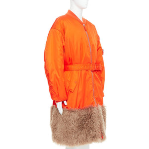 Prada Men's Prada Faux Fur Hem Belted Bomber Coat - view 3