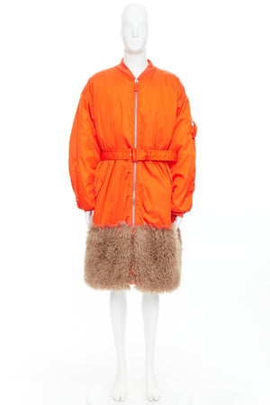 Prada Men's Prada Faux Fur Hem Belted Bomber Coat - view 9