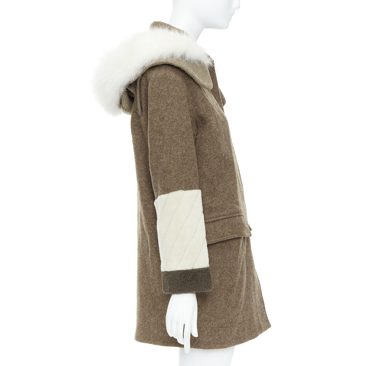 Women's Fendi Wool Patchwork Fur Hooded Parka