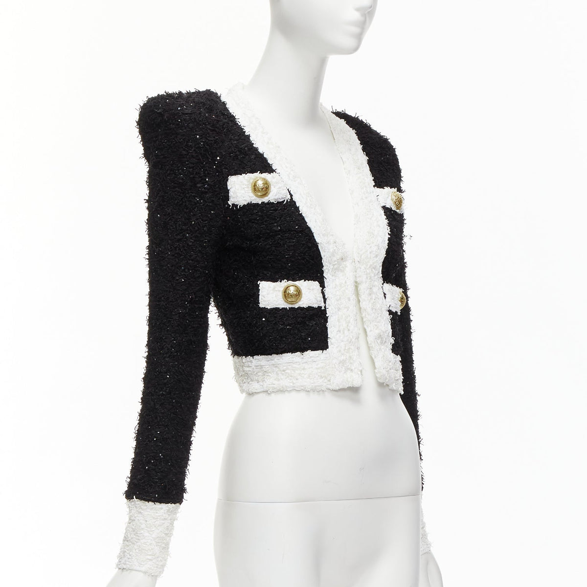 Women's Balmain Striped Tweed Cropped Blazer