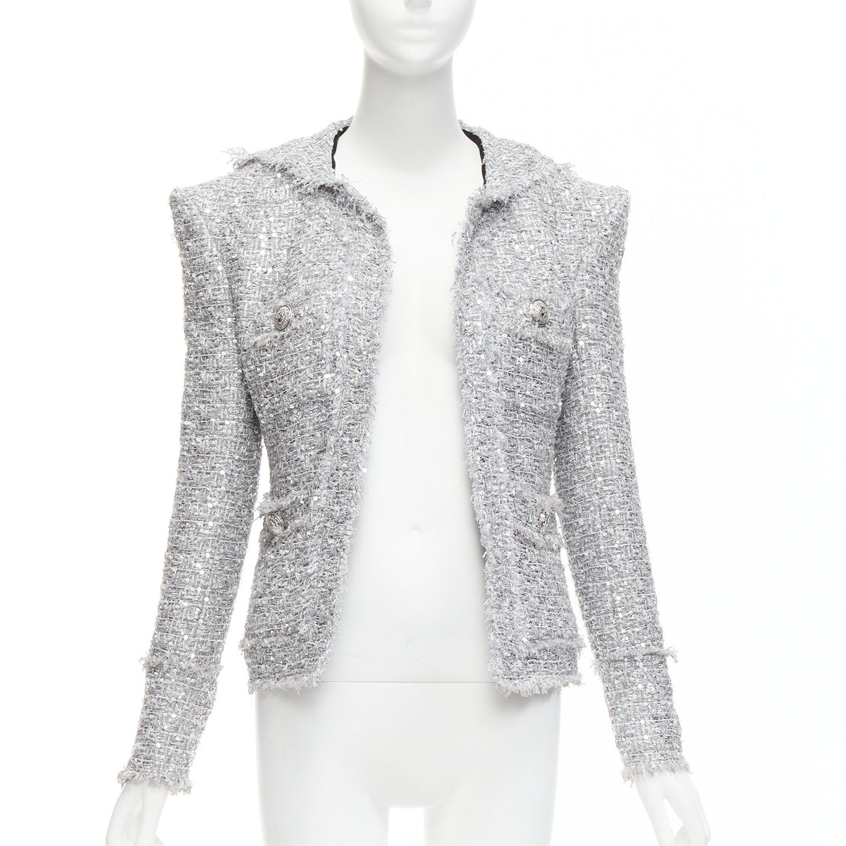 Balmain Women's Balmain Sequin Tweed Hooded Jacket