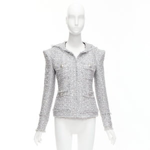Balmain Women's Balmain Sequin Tweed Hooded Jacket - view 10