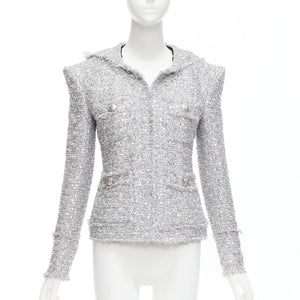 Balmain Women's Balmain Sequin Tweed Hooded Jacket - view 3