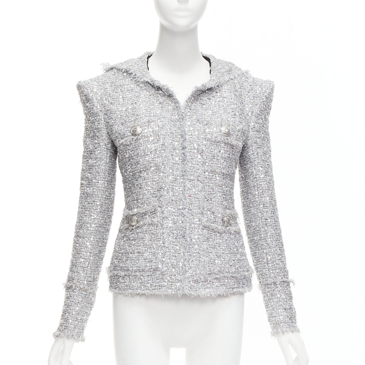 Women's Balmain Sequin Tweed Hooded Jacket