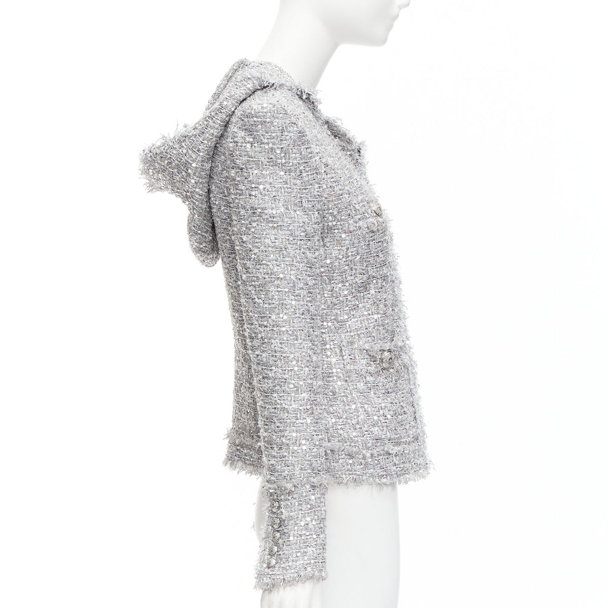 Women's Balmain Sequin Tweed Hooded Jacket