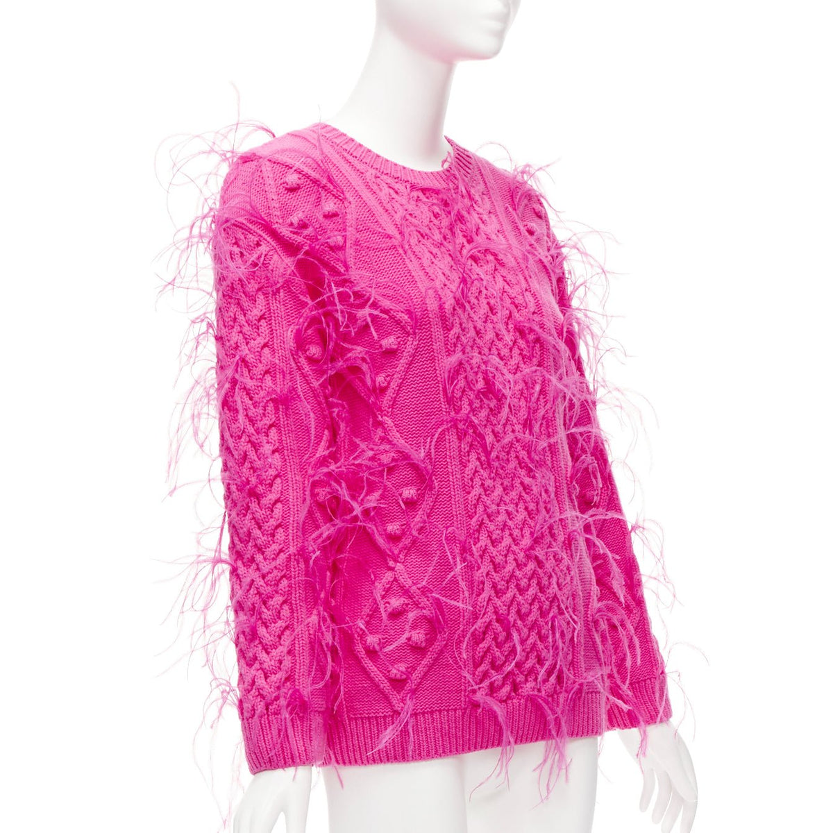 Women's Valentino Feather Embellished Cable Knit Sweater