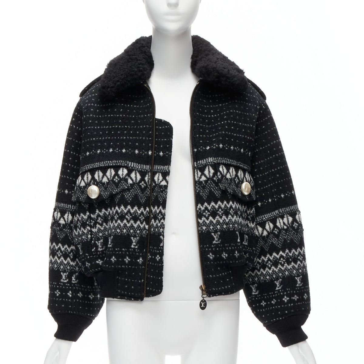 Women's Louis Vuitton Monogram Wool Aviator Jacket