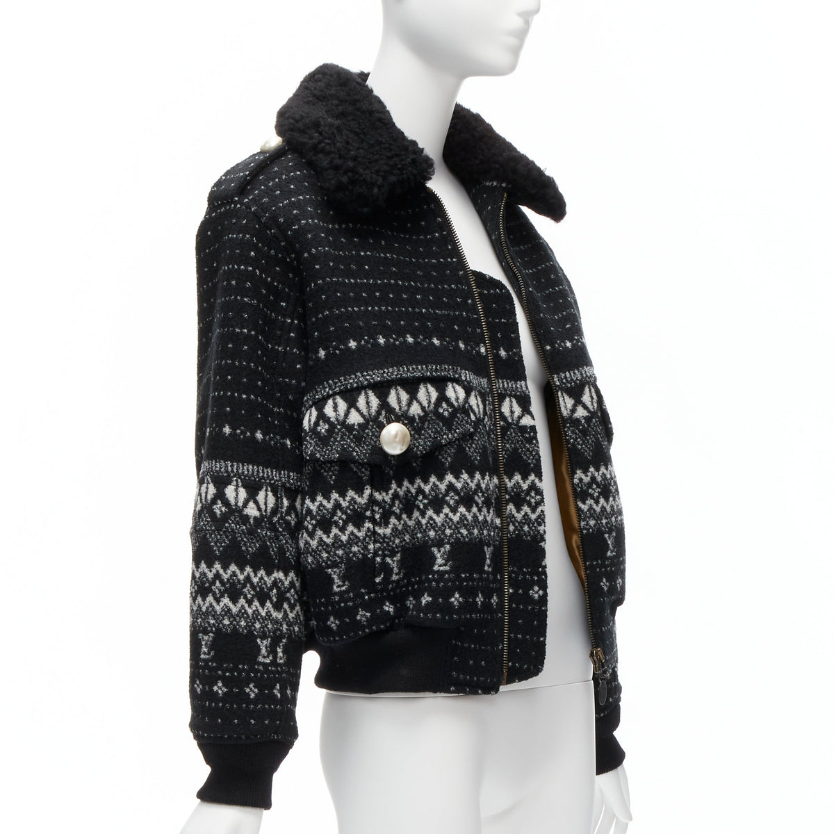Women's Louis Vuitton Monogram Wool Aviator Jacket