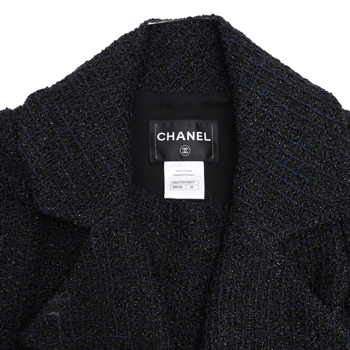 Women's  Chanel Zip-Up Tweed Coat with Pockets in Black Polyamide