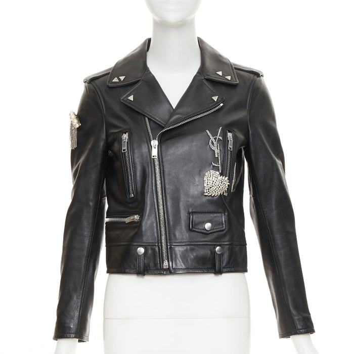 Saint Laurent Women's Saint Laurent Pearl Heart embellished leather jacket