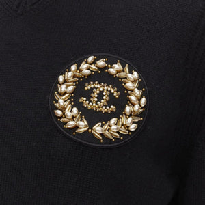 Chanel Women's Chanel cashmere blend bead pearl CC badge sweater - view 2