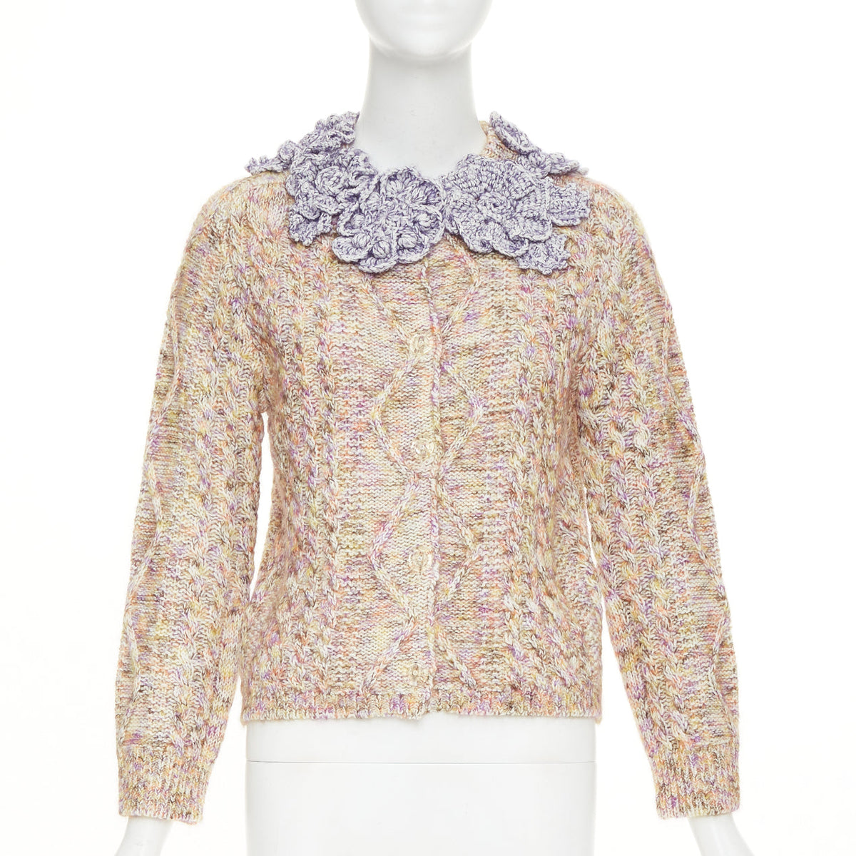 Women's Louis Vuitton Knitted Flower Collar cable mix knit cardigan