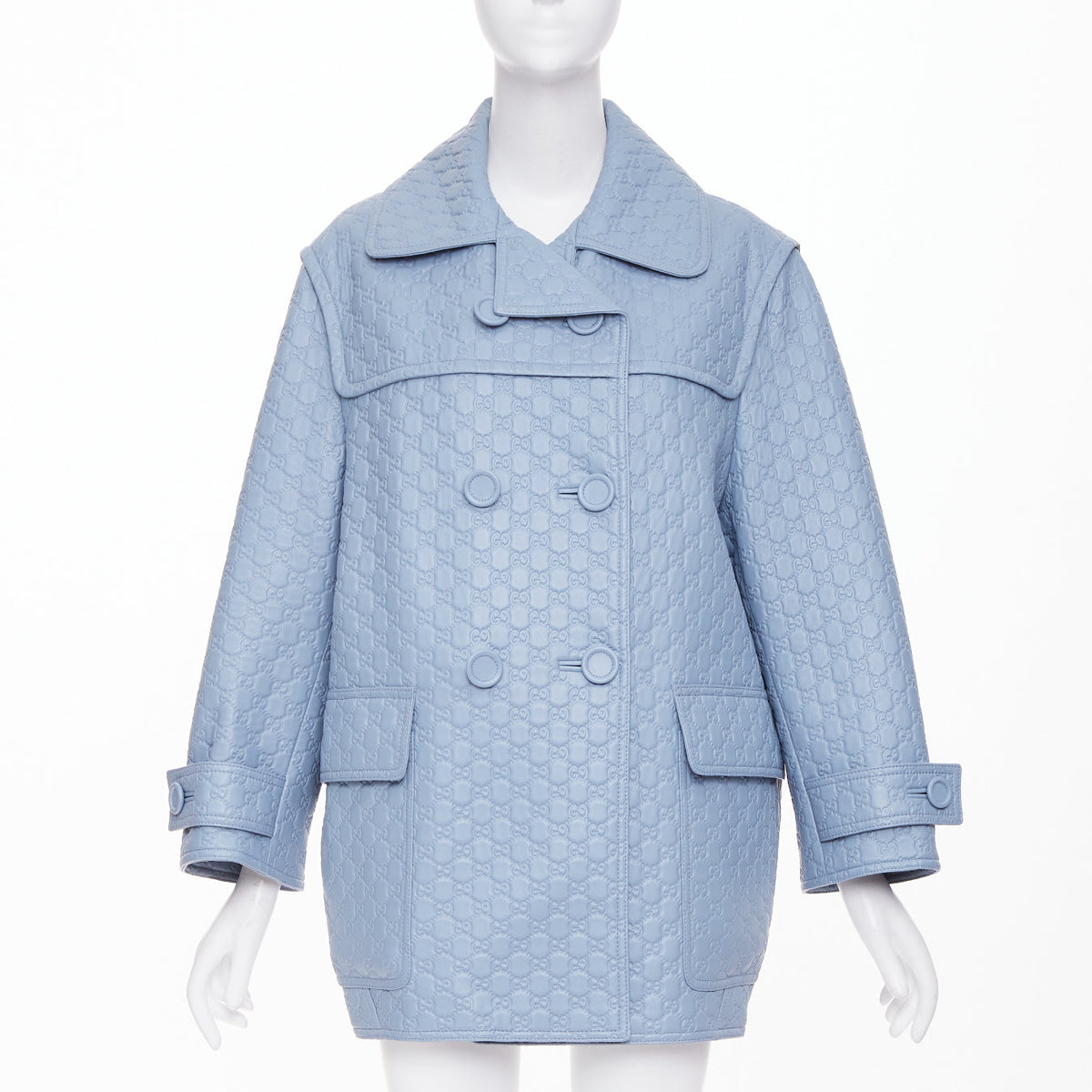 Gucci Women's Gucci All Over Embossed GG Button Split Back leather coat