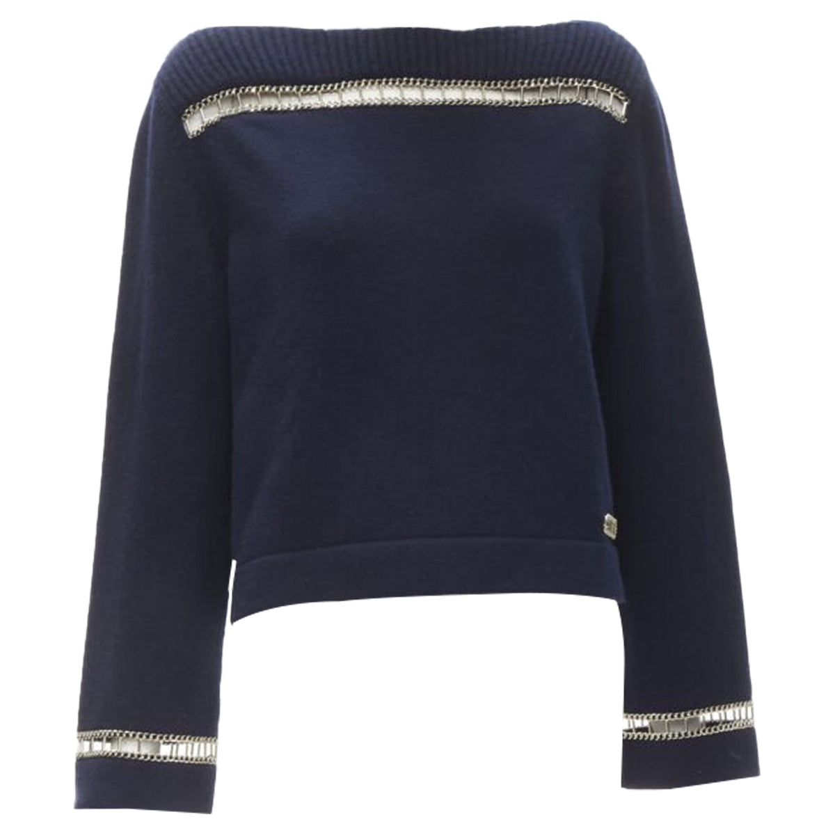 Women's Chanel cashmere gold chain trim boat neck sweater