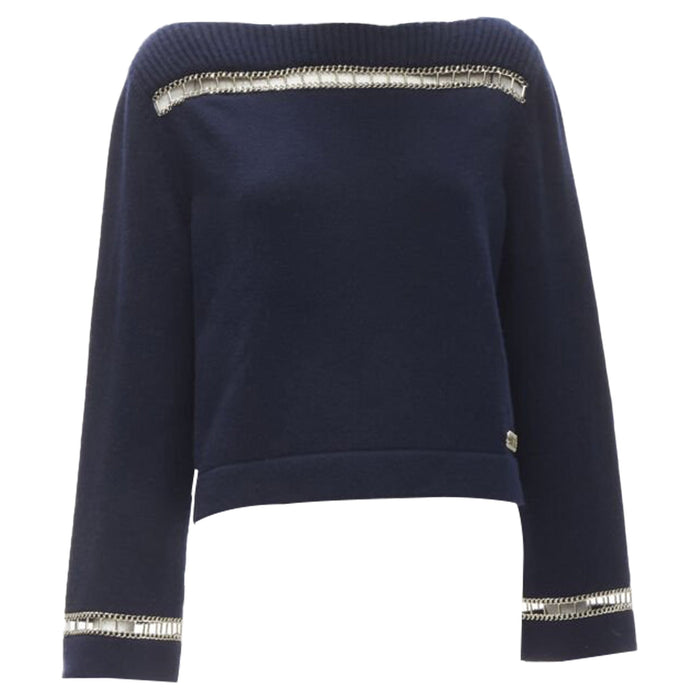 Chanel Women's Chanel cashmere gold chain trim boat neck sweater