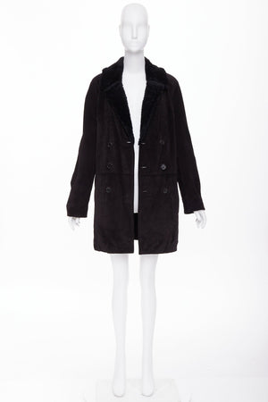 Saint Laurent Men's Saint Laurent leather shearling lined double breasted coat - view 10