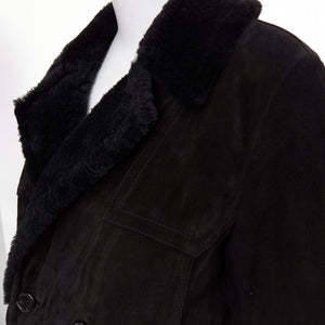 Saint Laurent Men's Saint Laurent leather shearling lined double breasted coat - view 2