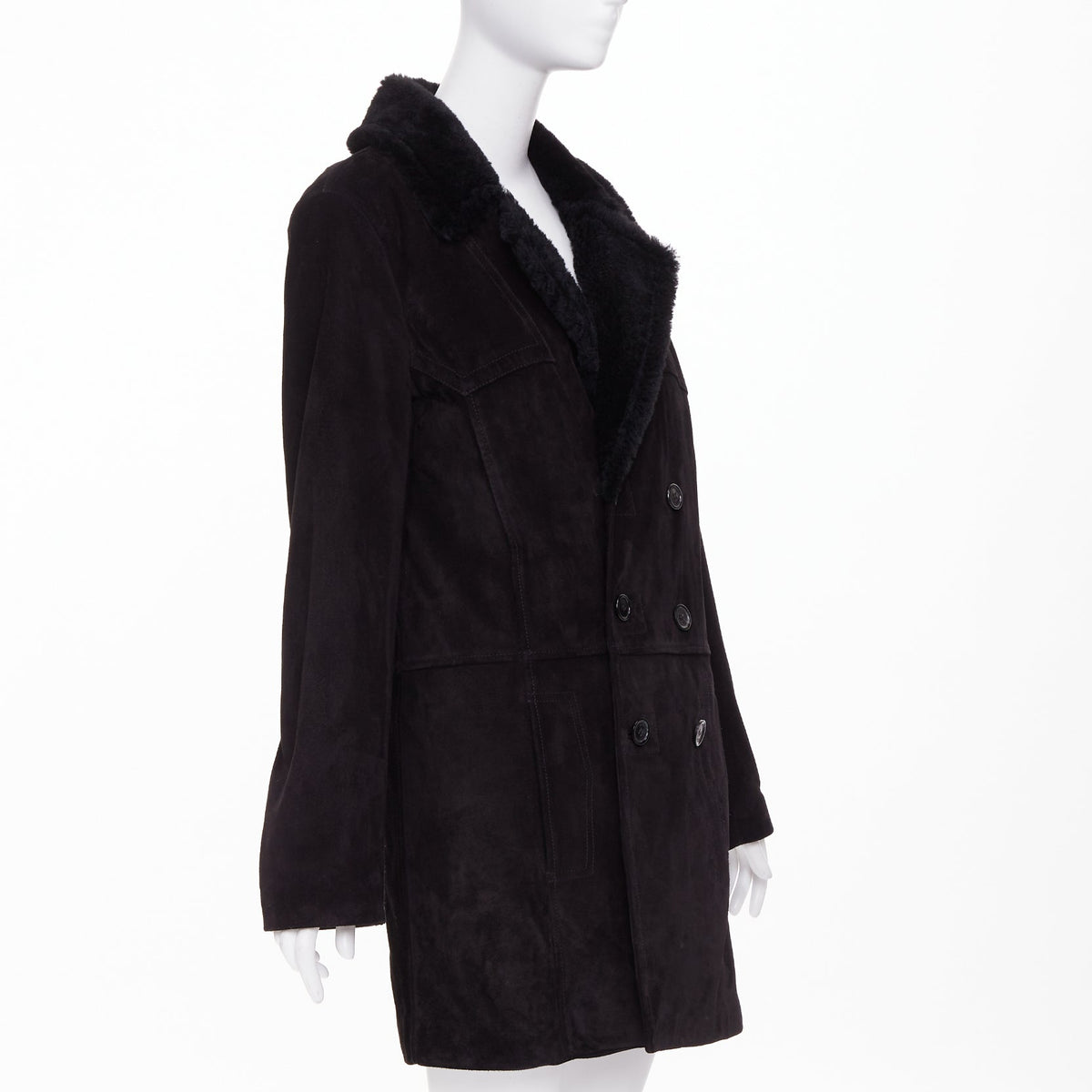 Men's Saint Laurent leather shearling lined double breasted coat