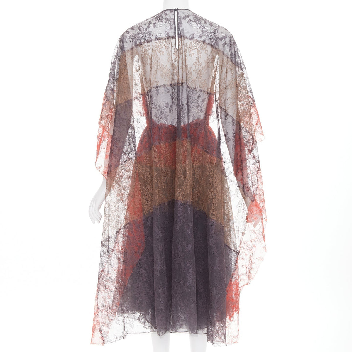 Women's Valentino gradient tiered lace cape open back dress