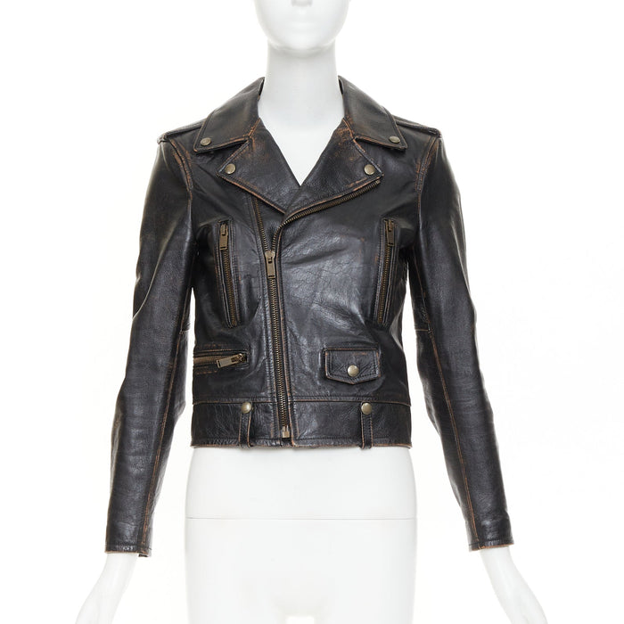Saint Laurent Women's Saint Laurent Thunder Studded distressed calfskin jacket
