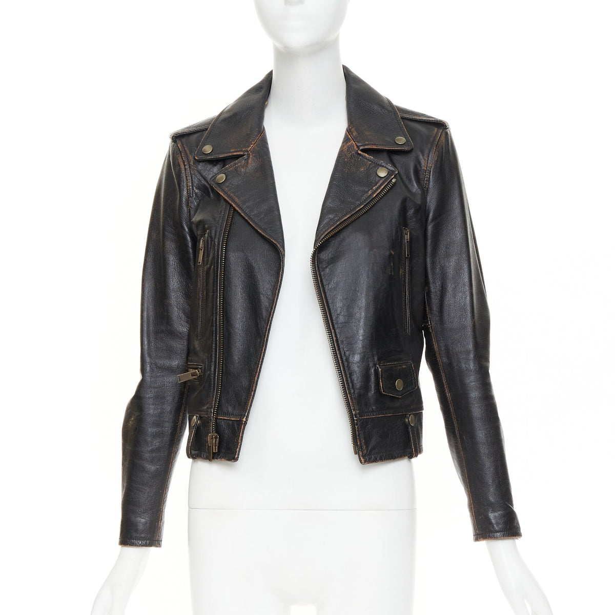 Women's Saint Laurent Thunder Studded distressed calfskin jacket