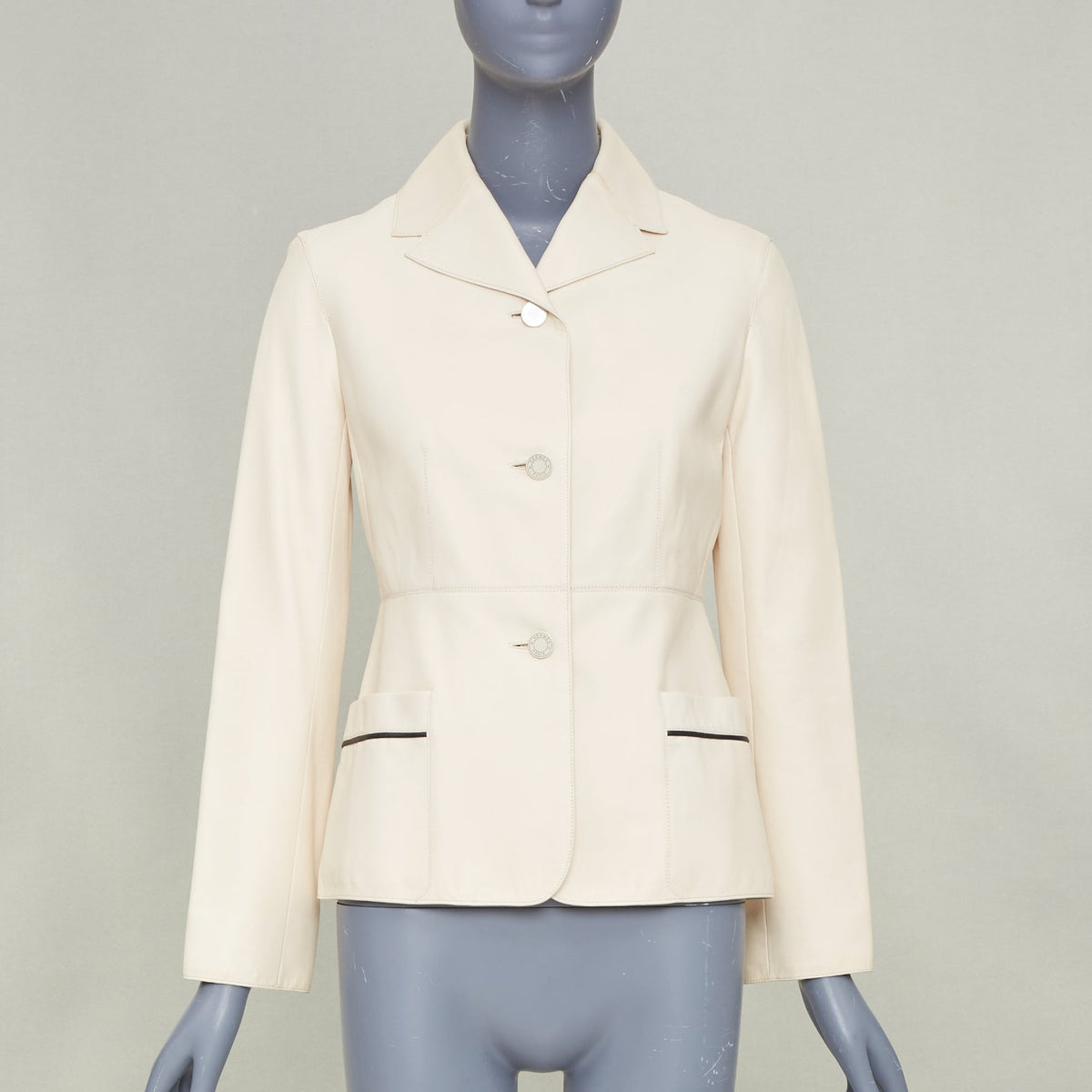 Hermes Women's Hermes Equestrian ivory washed lambskin leather jacket