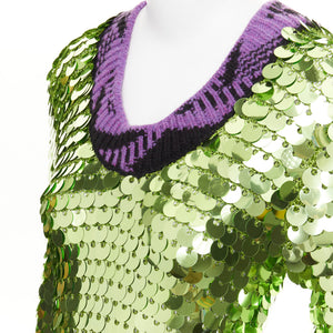 Prada Women's Prada green sequin paillettes purple jacquard trim dress - view 2
