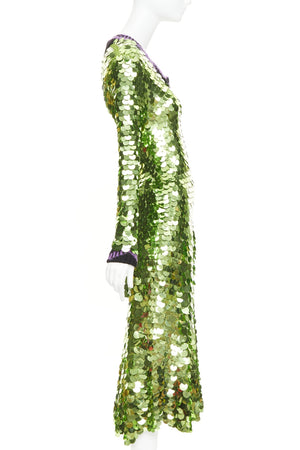 Prada Women's Prada green sequin paillettes purple jacquard trim dress - view 4
