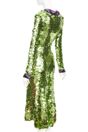 Prada Women's Prada green sequin paillettes purple jacquard trim dress - view 6