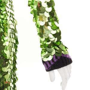 Prada Women's Prada green sequin paillettes purple jacquard trim dress - view 8