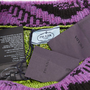 Prada Women's Prada green sequin paillettes purple jacquard trim dress - view 9
