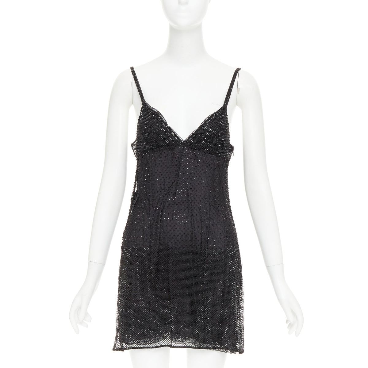 Prada Women's Prada black rhinestone crystal degrade mesh mini slip dress