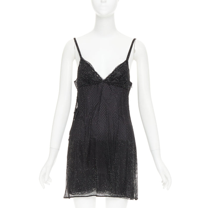 Prada Women's Prada black rhinestone crystal degrade mesh mini slip dress