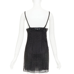 Prada Women's Prada black rhinestone crystal degrade mesh mini slip dress - view 5