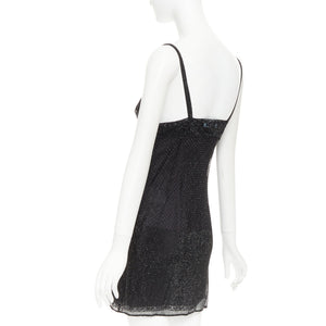 Prada Women's Prada black rhinestone crystal degrade mesh mini slip dress - view 6