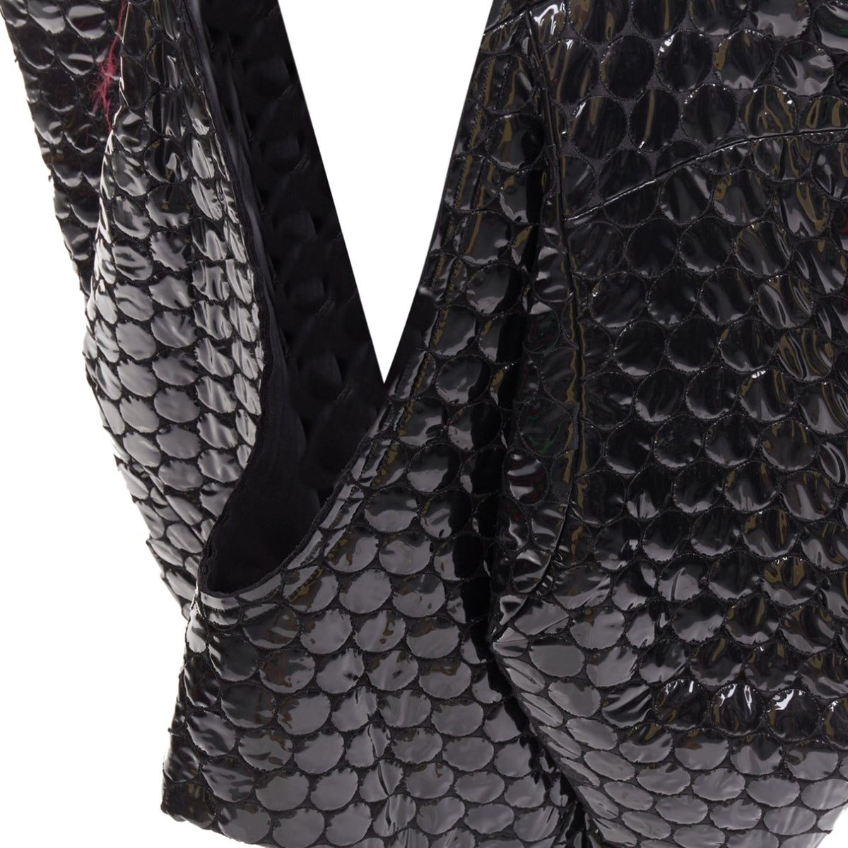 Women's Comme des Garcons black PVC bubble quilted cut out dress