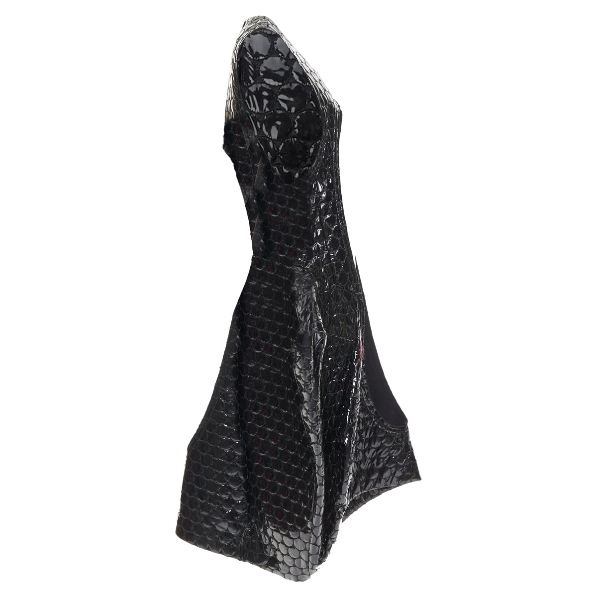Women's Comme des Garcons black PVC bubble quilted cut out dress