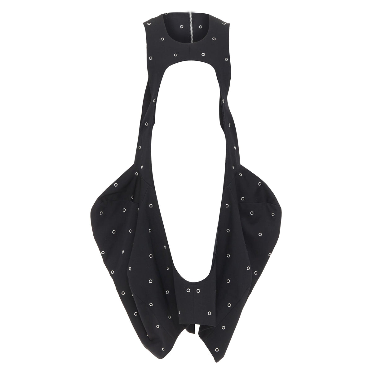 Women's Comme des Garcons black wool silver grommet cut out pannier dress