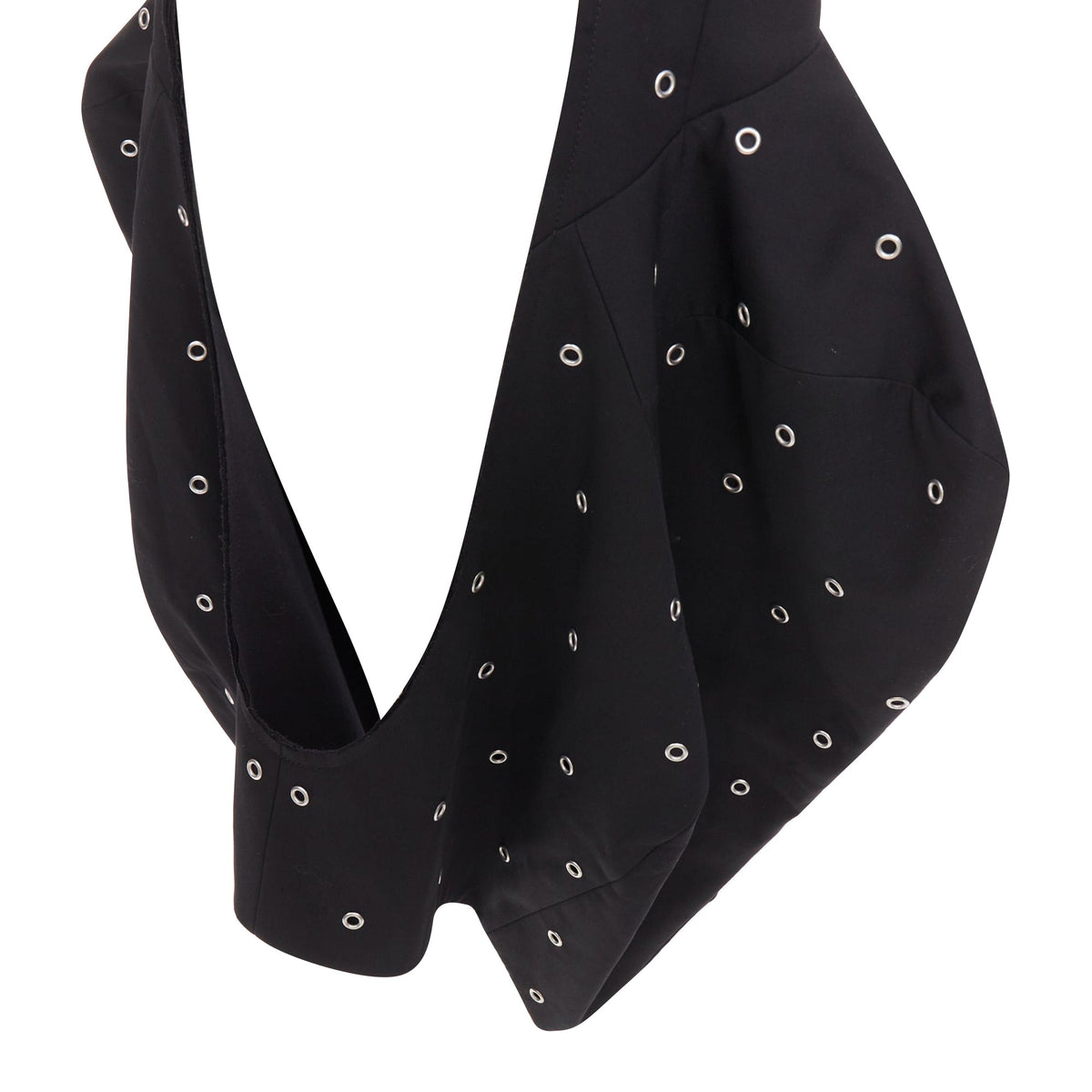 Women's Comme des Garcons black wool silver grommet cut out pannier dress