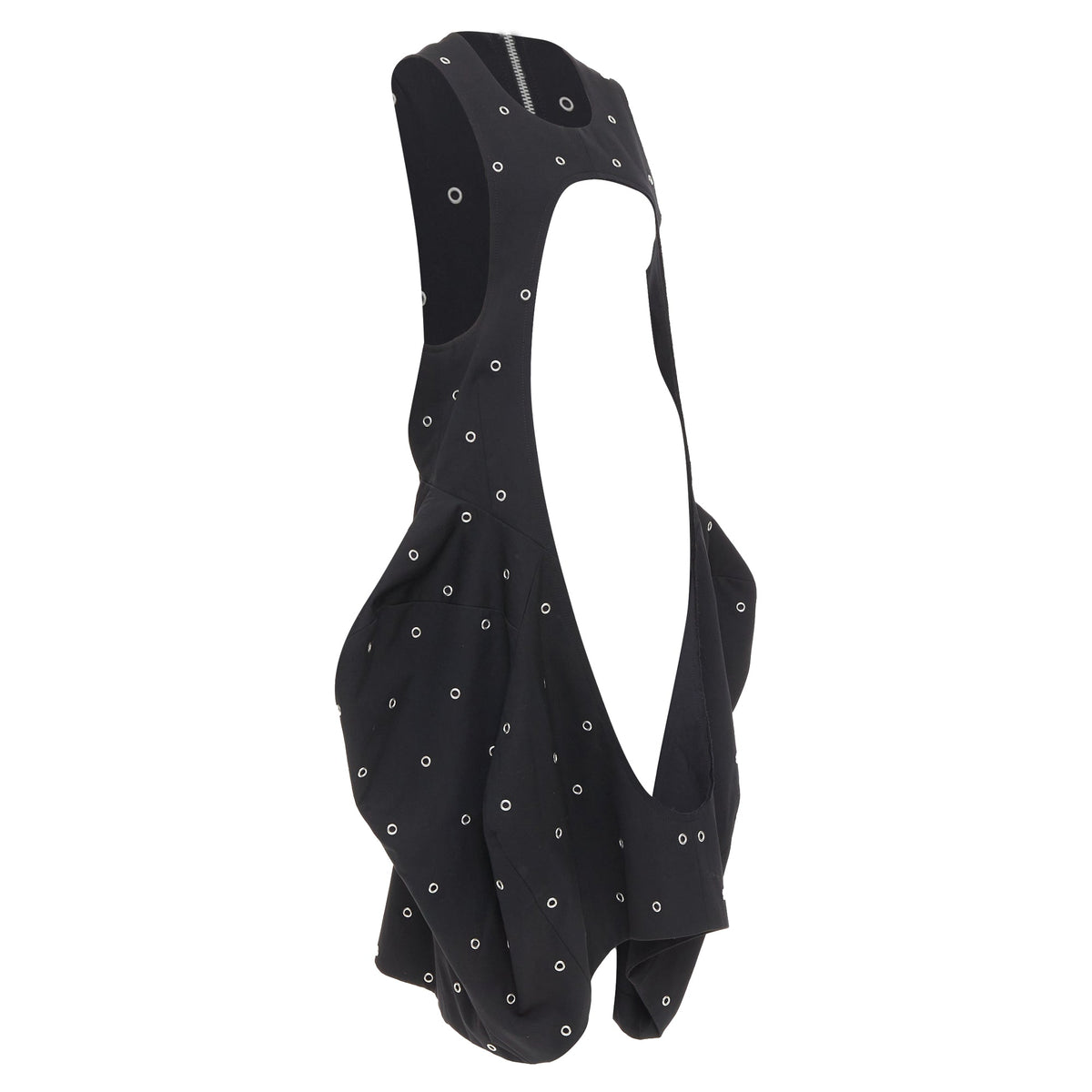 Women's Comme des Garcons black wool silver grommet cut out pannier dress