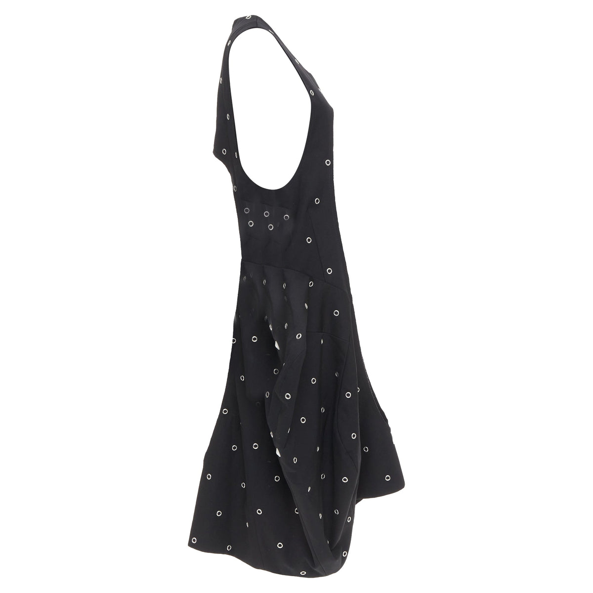 Women's Comme des Garcons black wool silver grommet cut out pannier dress