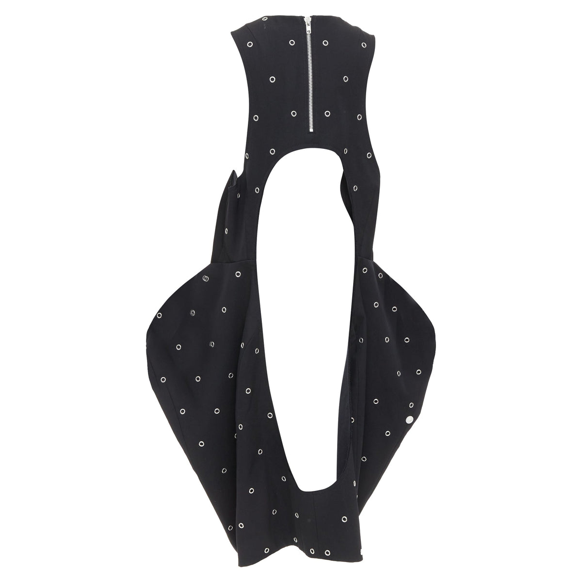 Women's Comme des Garcons black wool silver grommet cut out pannier dress
