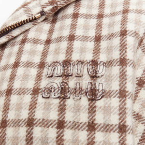 Miu Miu Women's Miu Miu cocoa brown check logo hooded blouson jacket - view 2