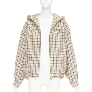 Miu Miu Women's Miu Miu cocoa brown check logo hooded blouson jacket - view 3